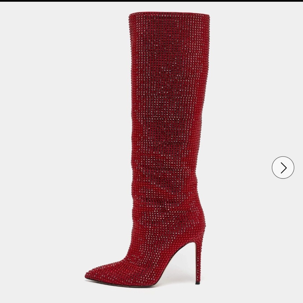 Paris Texas Rosso Suede Crystal Stiletto Boots
